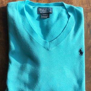 Boys Ralph Lauren V-Neck Sweater Cotton Blue